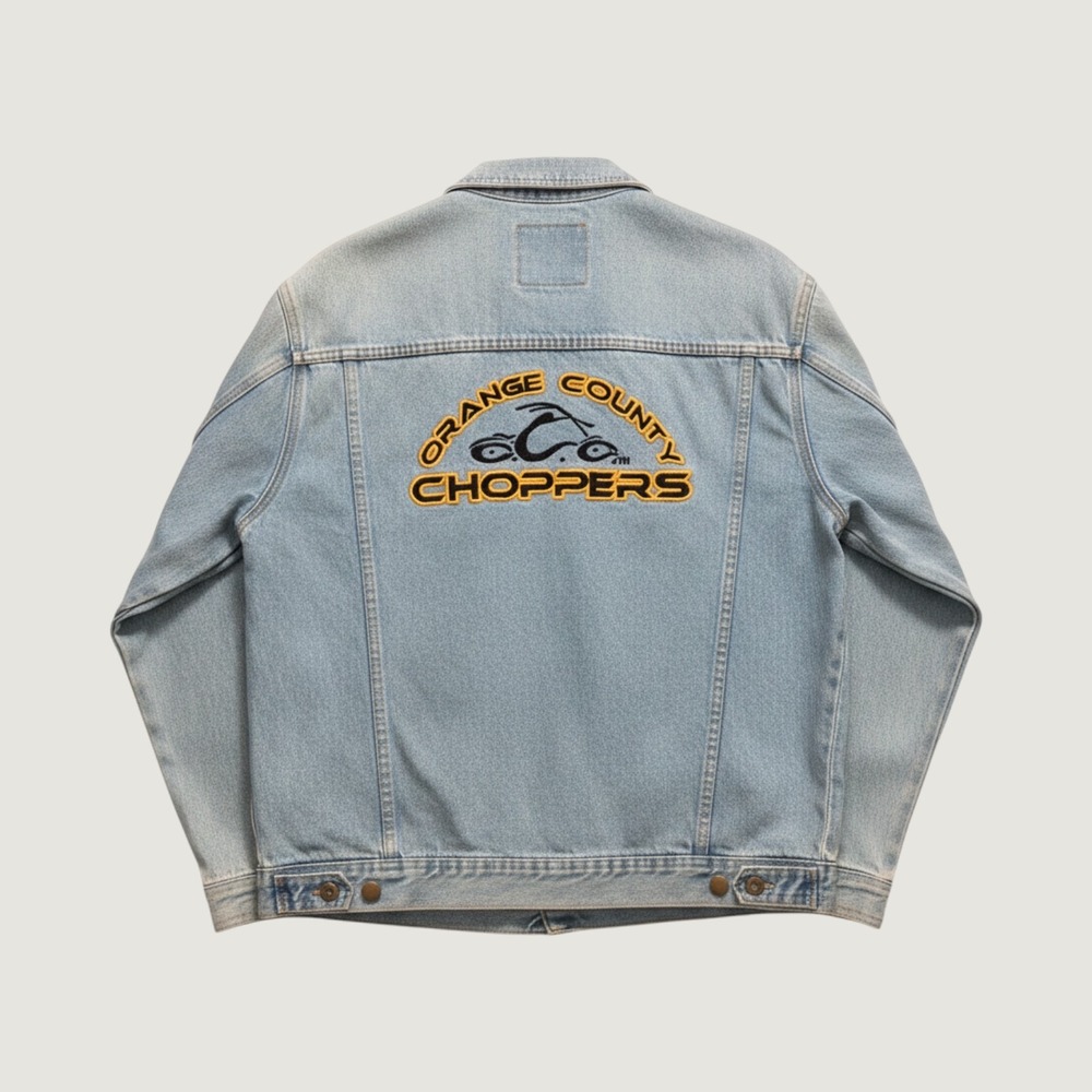 VTG Orange County Choppers Denim‎ Jacket Mens Med Blue Embroidered OCC Bioworld